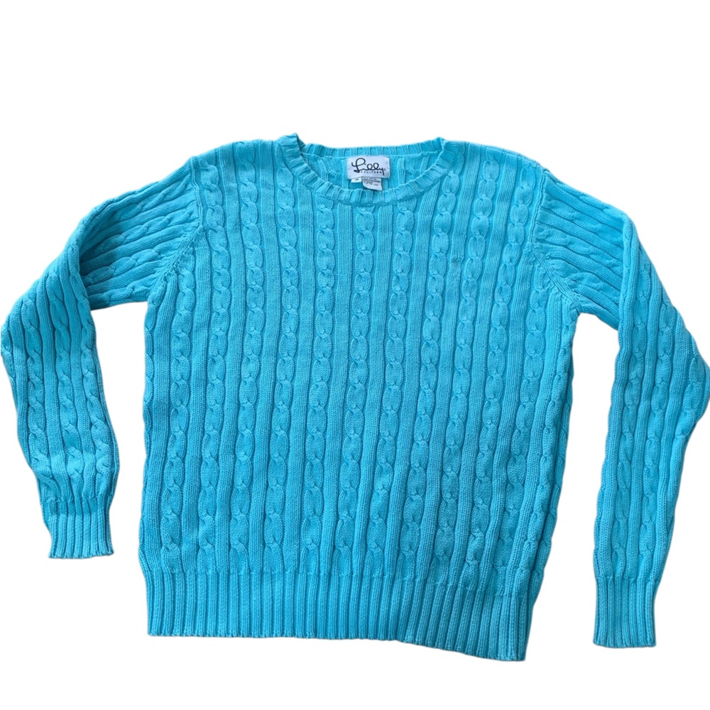 Lilly Pulitzer Cable Knit Sweater – Ocean Blue Jewel Tone | Women’s Medium | EUC
